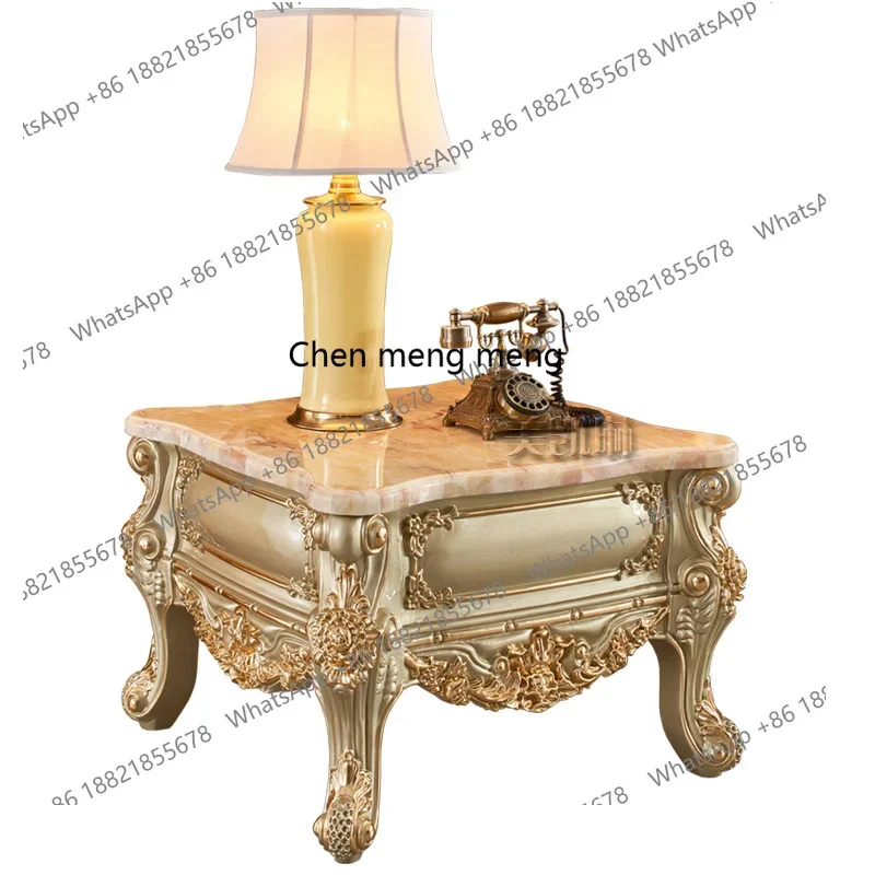 cc182European luxury champagne color gilded foil corner table, natural marble square table, solid wood carved corner table