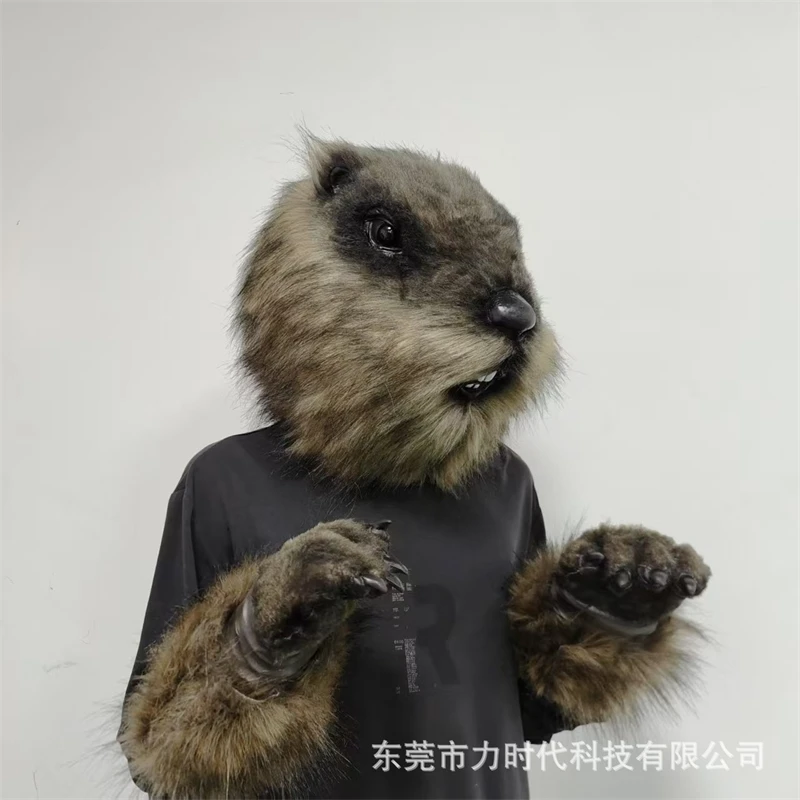 Nuevos guantes bonitos y esponjosos para la cabeza de marmota, máscara de látex para Cosplay de Halloween, accesorios para fiesta de actuación