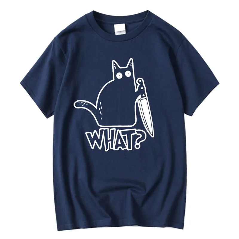 

Мужская футболка высокого качества из 100% хлопка с принтом «Кот с ножом», повседневная свободная мужская футболка с круглым вырезом, мужские топы