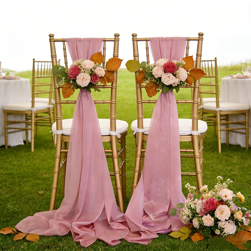 Wedding Chiffon Chair Sashes Draping Fabric Wedding Aisle Decorations for Birthday Party Graduation Banquet Chair Cover Tie Back