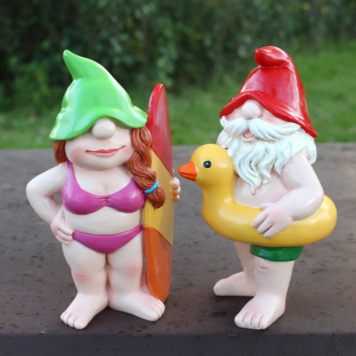 

Hawaiian Surfing Dwarfs - Resin Beach Decor, Cute Cartoon Figures for Home & Office