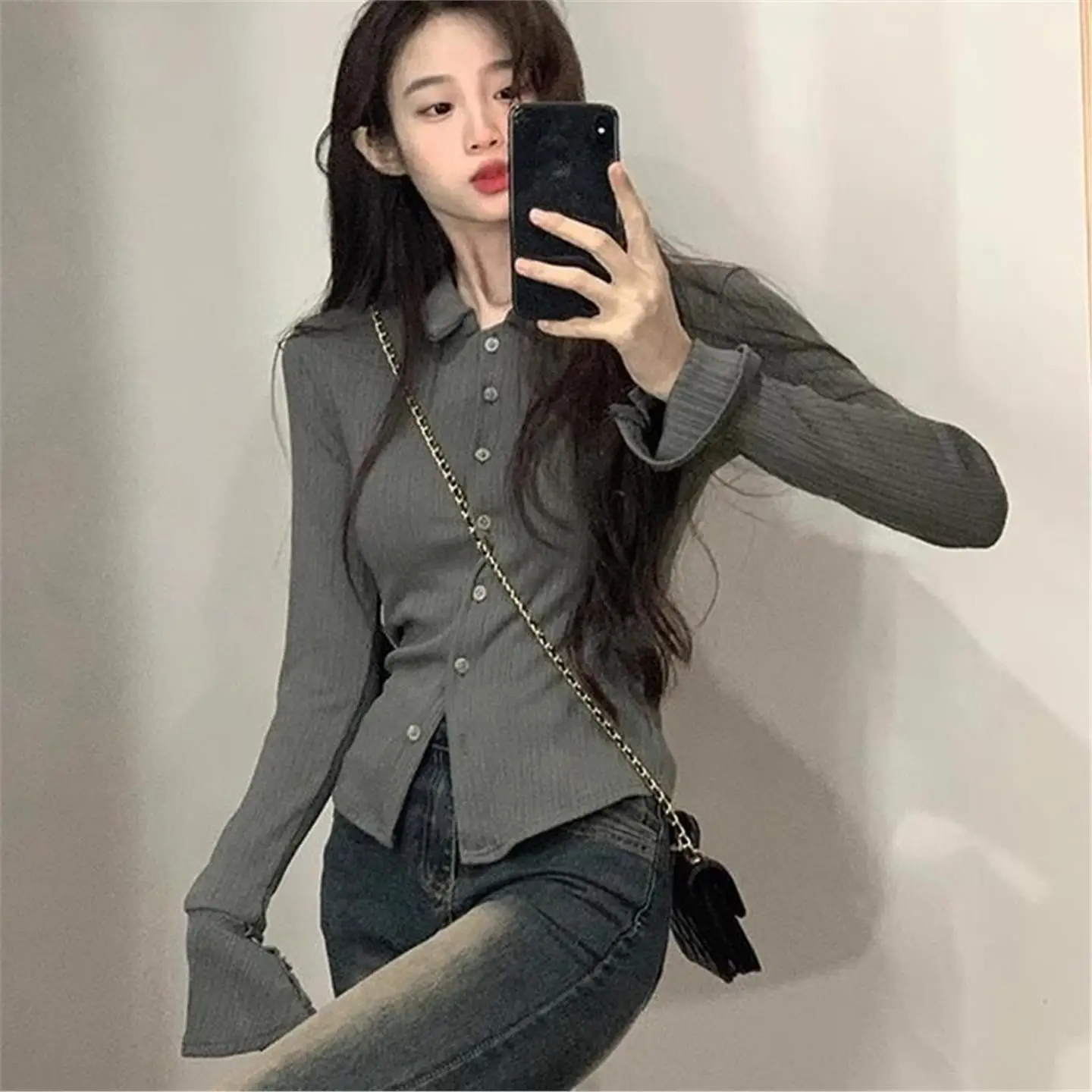 T-shirt Long en Fiber de Polyester pour femmes, Design printemps-automne, coupe cintrée