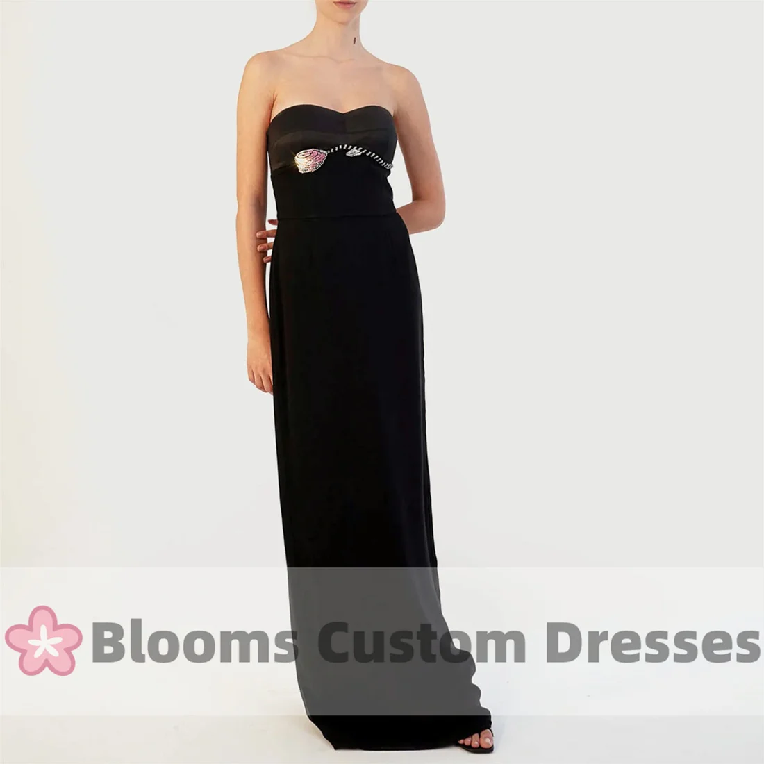 Bloom Floral Beads Sweetheart Neckline Prom Dresses Straight Black Formal Gown Birthday Party Dress Evening Gown