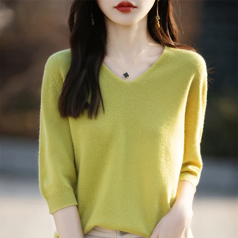 2024 Spring and summer New Cashmere Short sleeve Sweater Women Solid Short Sleeve O-neck Pullovers Knitted Sweaters