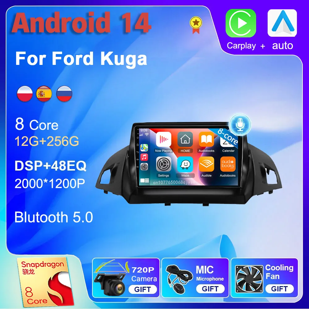 

Android 14 wifi + 4G Carplay Radio samochodowe dla Ford Kuga 2 Escape 3 2012-2019 Nawigacja GPS Odtwarzacz wideo Stereo Multimedia DVD DSP