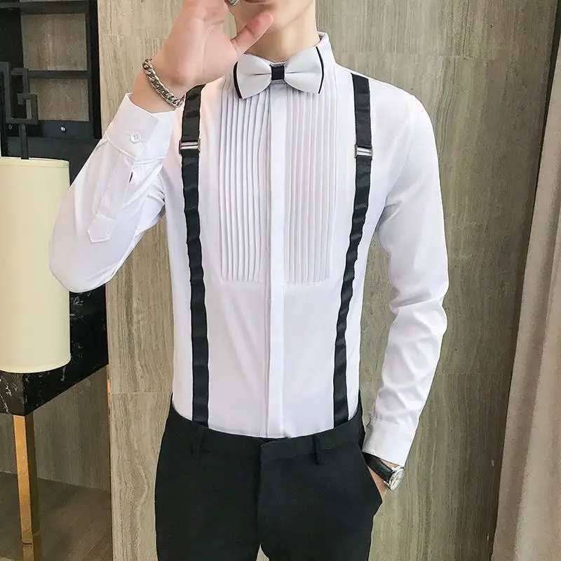 New Fashion Turn-down Collar Long Sleeve Color Blocking Blouse Men's Clothing Slim Nightclub Korean Party ShirtsYY30