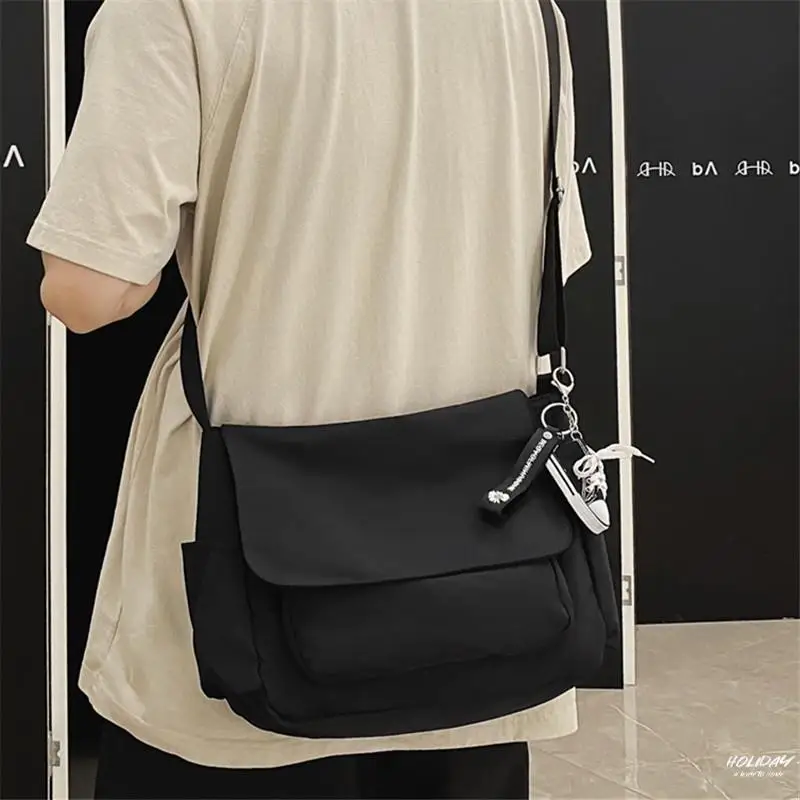 

ex Сумка через плечо Простая сумка Sli Pure Color для студентов и мужчин, сумка через плечо из нейлонового материала, застежка-молния