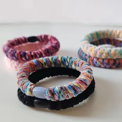 2PC Color-Block Plush High-Elasticity Hair Ties for Women Thick Rubber Hair Loop Scrunchies Ponytail Holders