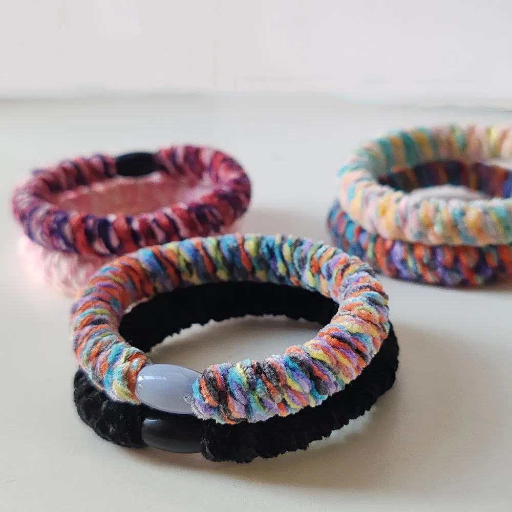 2 szt. Pluszowe kolorowe bloki o wysokiej elastyczności gumki do włosów dla kobiet gruba gumowa pętla do włosów Scrunchies uchwyty na kucyk