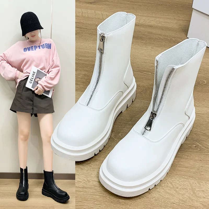 

Boots for Women Autumn 2023 New Women Round Toe Thick Heel Women Boots Zipper Short Boots Platform Boots Trendy Shoes