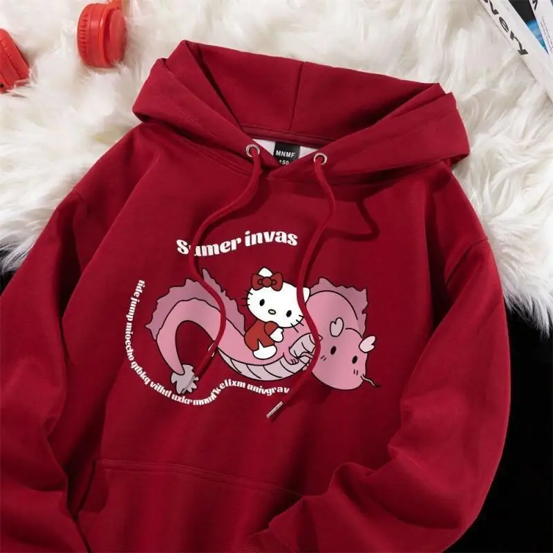 

Толстовка Sanrio Hello Kitty, милый крутой стиль, ранняя осень, милый оригинальный дизайн, женская свободная повседневная модная толстовка