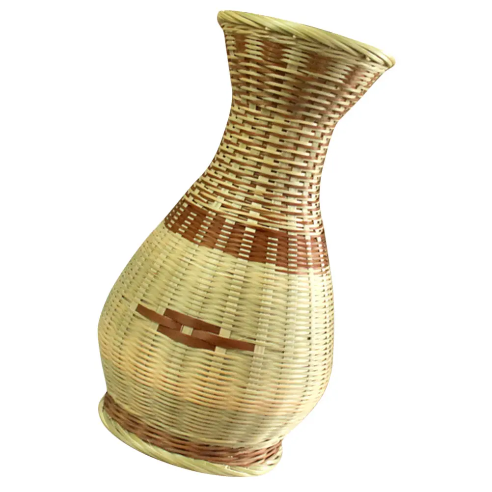 

Bamboo Woven Simple Rustic Style H made Flower Woven Flower Vase Basket Office Decor Portable Home Garden Statue
