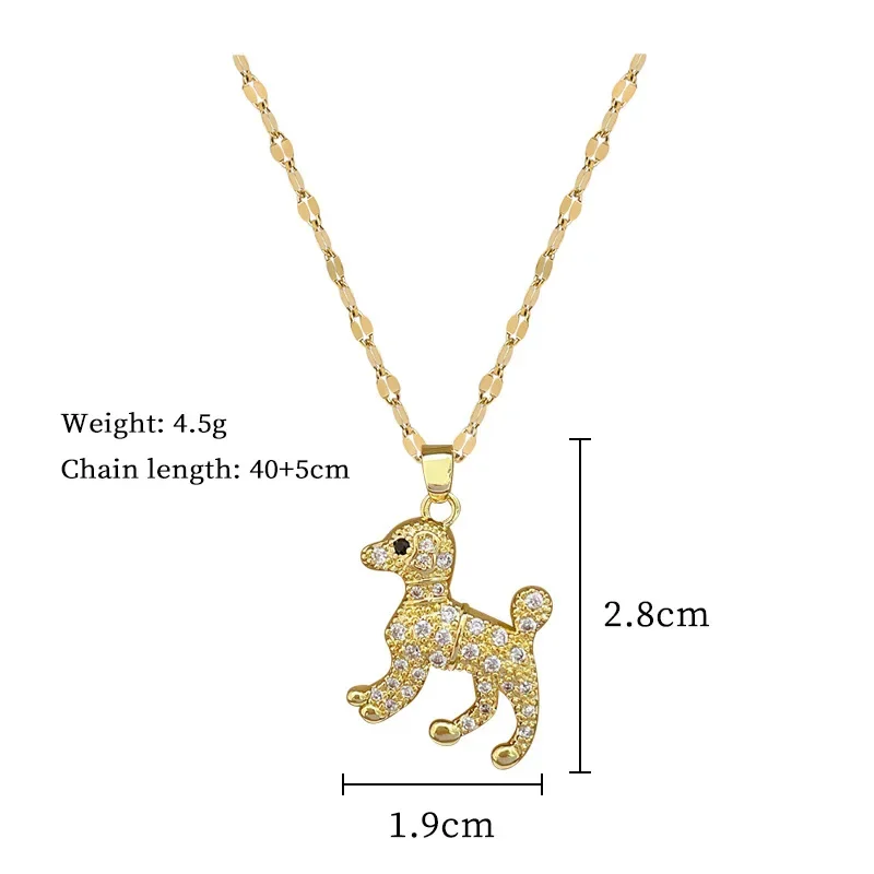 Stainless Steel Chain Classic Shiny Zircon Cute Dog Poodle Pendant Necklace for Women Jewelry Accessories Gifts for Daily Party