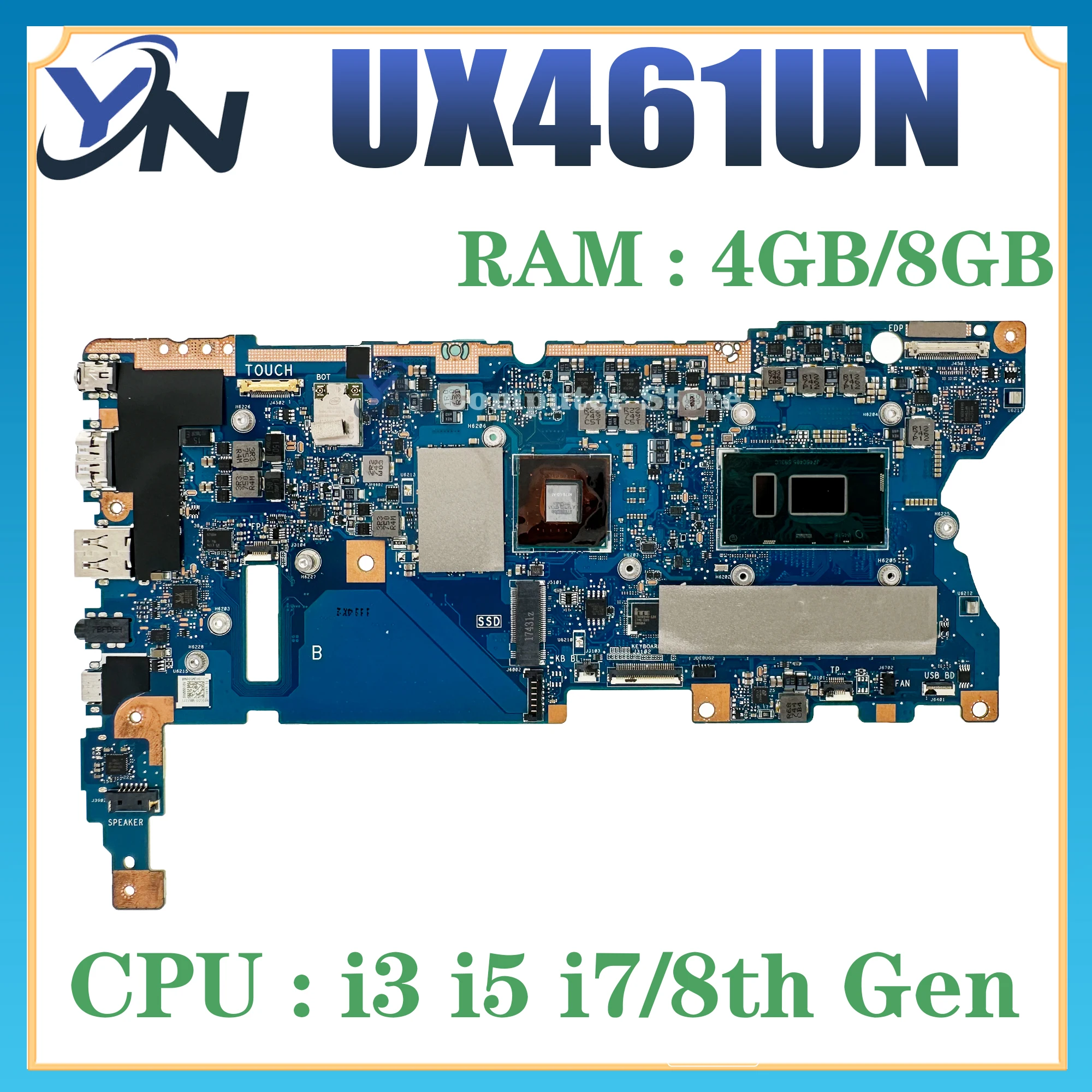 UX461U Mainboard For ASUS UX461UN UX461UA UX461FN UX461FA TP461UN TP461UA Laptop Motherboard W/I3 I5 I7 8th Gen 4GB/8GB/16GB-RAM