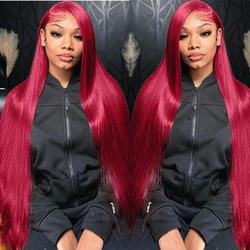 Burgundy Red 13x6 HD Lace Frontal Human Hair Wigs 99J Colored Straight 13x4 Lace Front Remy Wig For Women 30 34 36 Inch