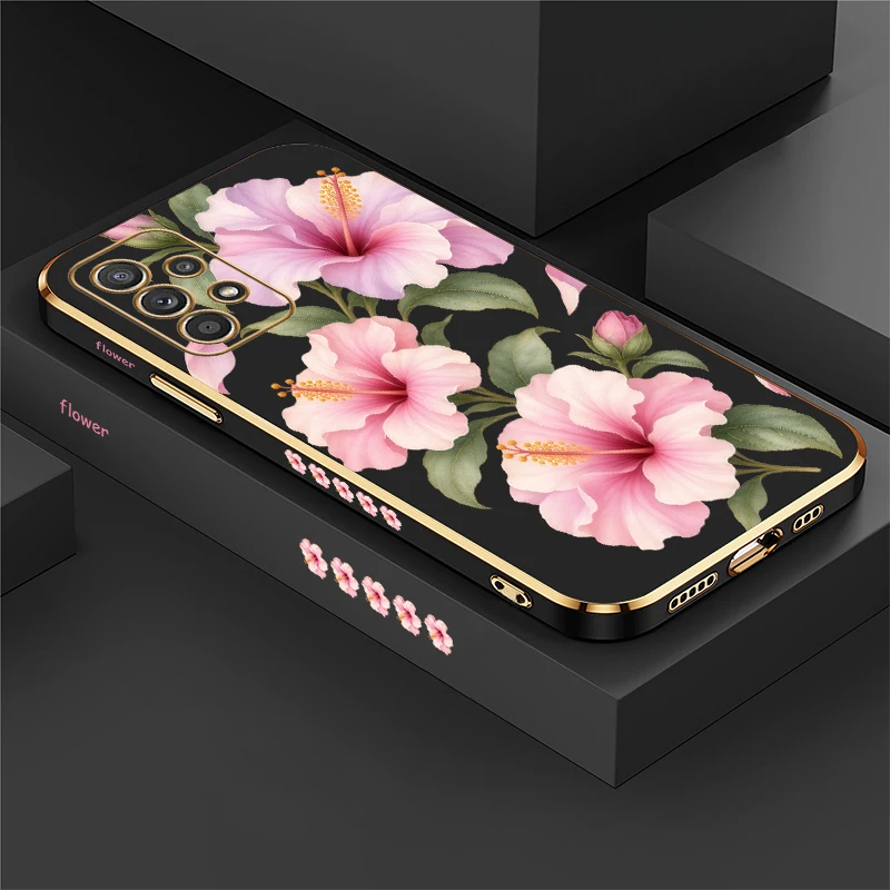 Pink Hibiscus Flowers Pattern Phone Case For Samsung Galaxy A37 A36 A34 A33 A32 4G 5G A31 A50 S Soft TPU Anti Scratch Cases Etui