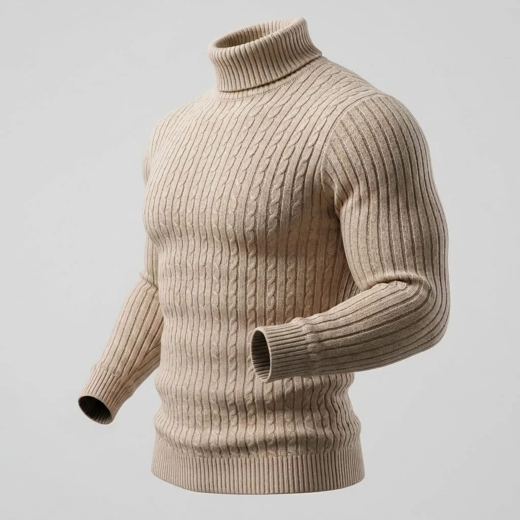 Herren Zopfmuster Rollkragenpullover Warmer Weicher Thermo-Pullover Winter Passform Langarm-Pullover für Kaltes Wetter Strickwaren – Detail 18
