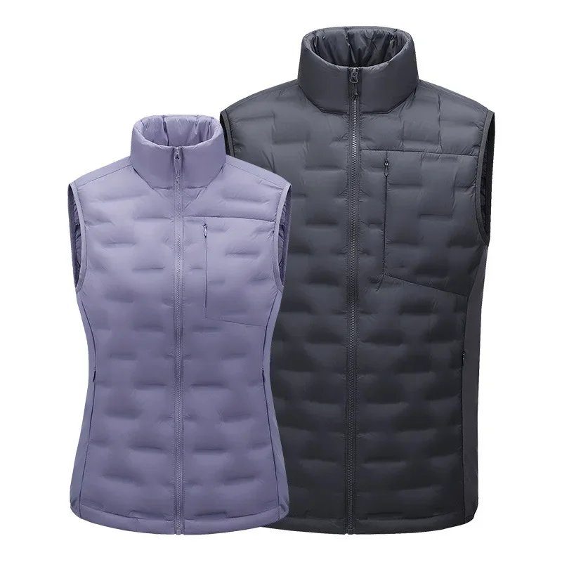 

Collar Jacket High Quality 90 Duck down Filling Zipper Closure Cold Resistant Lightweight Short down Vest Couple No Sleeve Stand