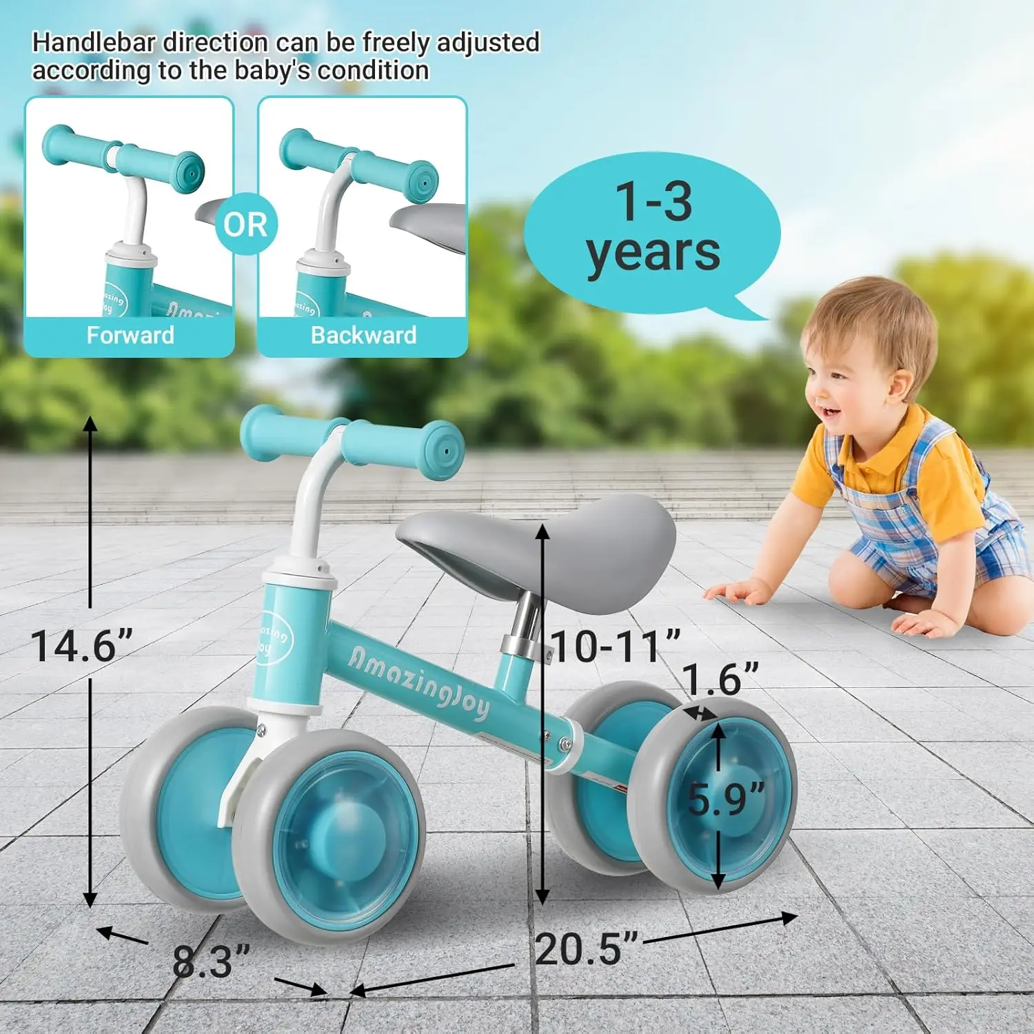 Bicicleta de equilibrio para niños y niñas de 1 año, iluminación colorida, juguetes para bebés, primer paseo, 10-24 meses, 12-24 Mon