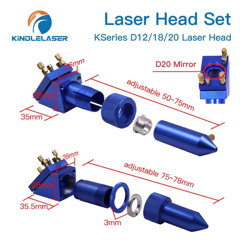 KINDLELASER K Series CO2 Laser Head Set ZNSE Lens Dia.12/18/20mm Si Mirror Dia 20mm per K40 macchina da taglio per incisione Laser