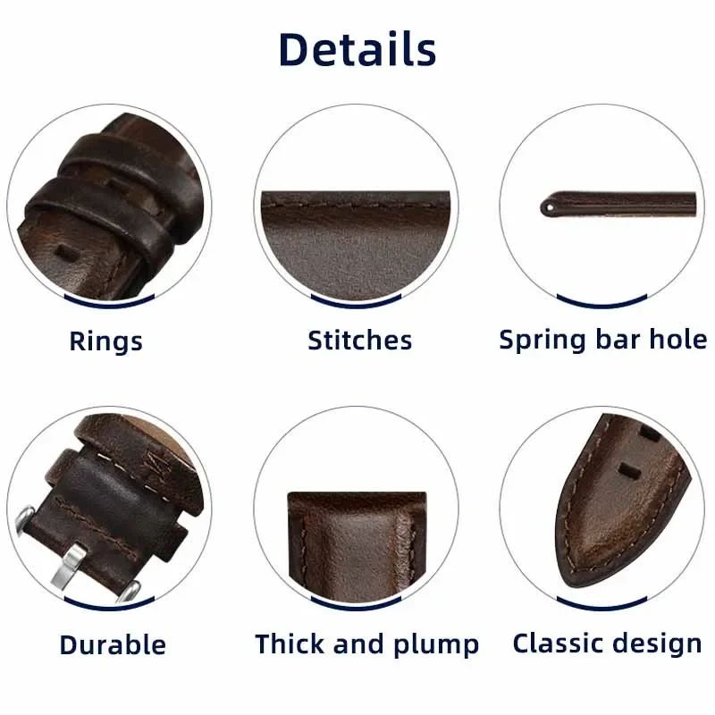 حزام ساعة من الجلد الطبيعي للرجال والنساء ، حزام سوار ، حزام جلد البقر ، DW ، دانيال ، ولينغتون ، كلاسيك ، مبدع ، شمع زيت ، 18 مللي متر ، 20 مللي متر ، 22 مللي متر