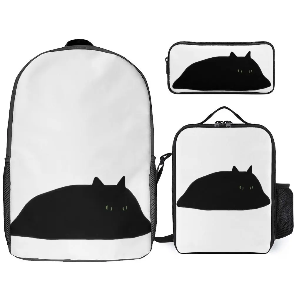 3 in 1 Set 17 Inch Backpack Lunch Bag Pen Bag Heavy Mental Music Cats Meme Cute Cat Loaf 1 Lasting Infantry Pack Comfortable Sum