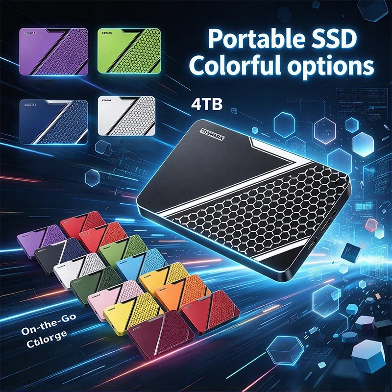 SSD externo portátil de 4 TB, unidade de estado sólido de alta velocidade, com revestimento texturizado em favo de mel, disponível em várias cores, disco de armazenamento de grande capacidade para portátil.