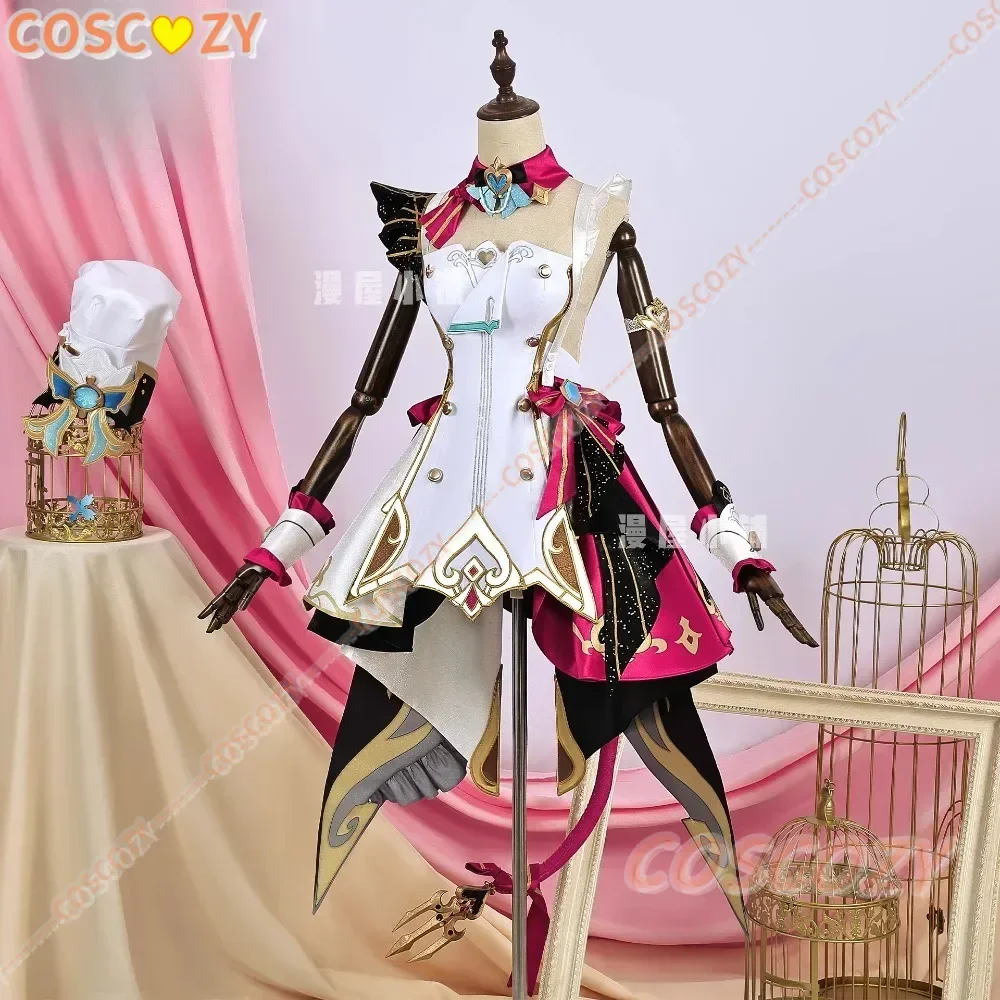CosplayXS-2XL Escoffier Genshin تأثيري أنيمي لعبة Genshin تأثير تأثيري خادمة شعر مستعار ذيل ملابس حفلات الهالوين للفتيات