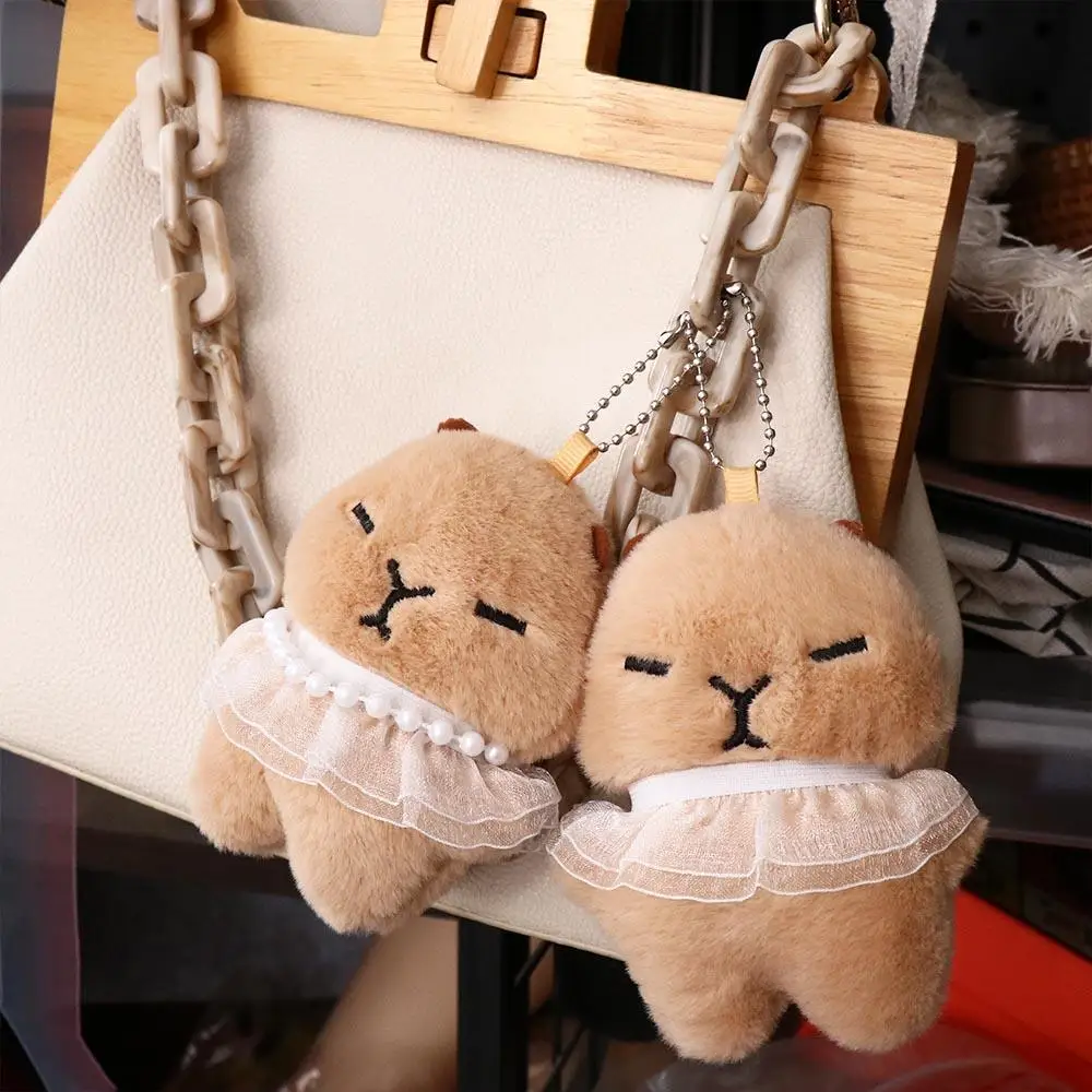 Lovely Cartoon Tutu Capybara Keychain Plush Stuffed Toys Plush Doll Keychain Soft Guinea Pig Pendant Couple