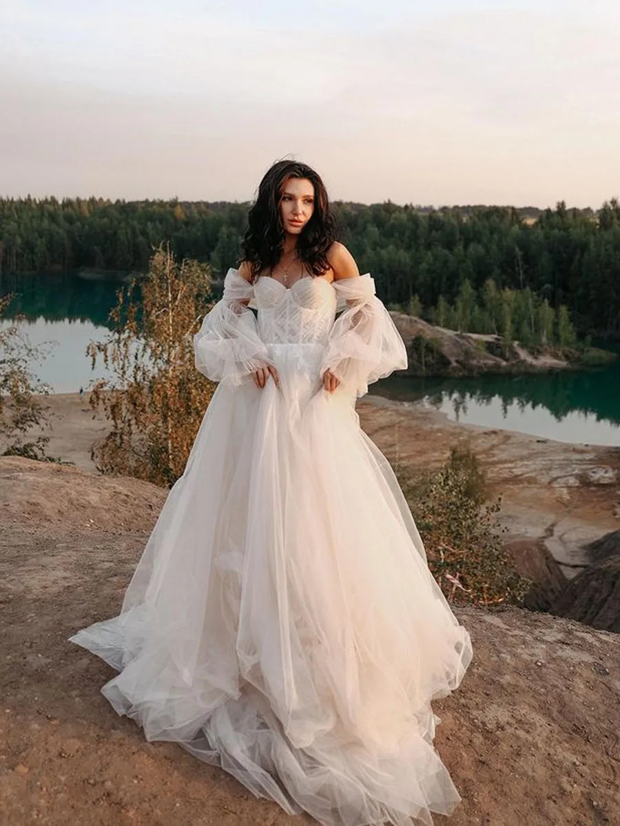 Robe De mariée en Tulle pour femmes, ligne a, épaules dénudées, sur mesure, élégante, modèle 2022