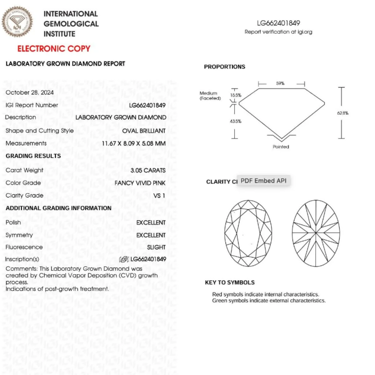 0.5-3.0ct الوردي البيضاوي الشكل مختبر خلق الماس HPHT/CVD يتوهم الوردي مختبر نمت الماس IGI شهادة الماس للمجوهرات المصنوعة