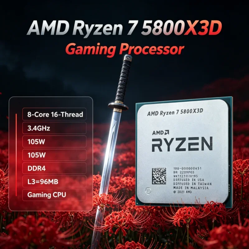 AMD R7 5800X3D 96 MB 7nm Gaming Processor CPU Processor 8-Core 16-Thread DDR4 3.4 GHz Ryzen 7 105W for Design