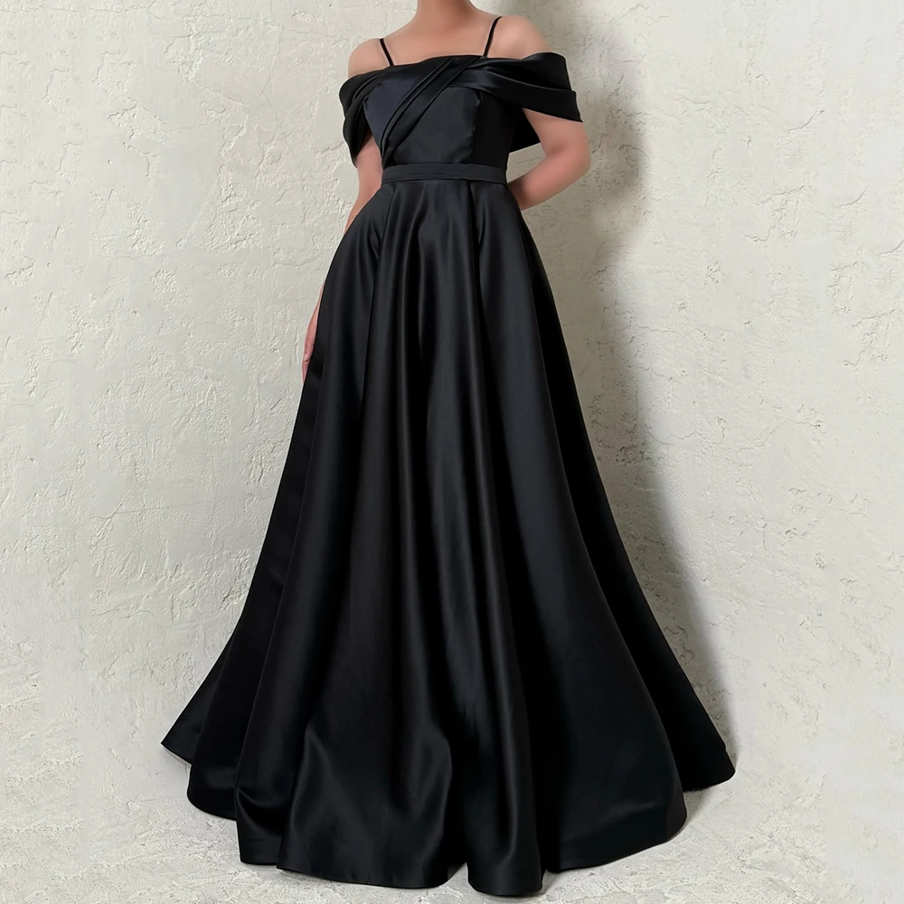 ชุดราตรีทรงเอไลน์แบบสั่งตัด ความยาวกรอมพื้น สายเดี่ยวแบบสปาเก็ตตี้ ไม่มีแขน ชุดออกงานพรอมเรียบง่ายทันสมัย จับจีบและผ้าคลุมแบบเรียบหรู ชุดออกงานปาร์ตี้