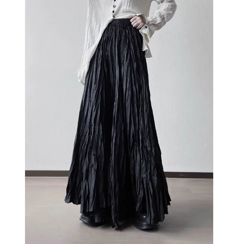 Streetwear Vintage Black Pleated Women Skirt High Waist Fairy Irregular Y2k Aesthetic A-line Long Skirts Harajuku Grunge Faldas