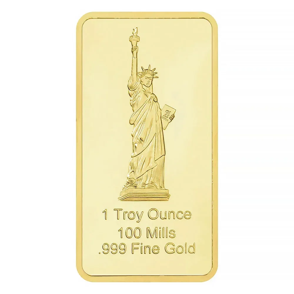 1 Troy Ounce 100 Mills .999 Fine Gold And .999 Fine Silver Bar Plated American Eagle Statue Of Liberty Bullion Bar For Gifts