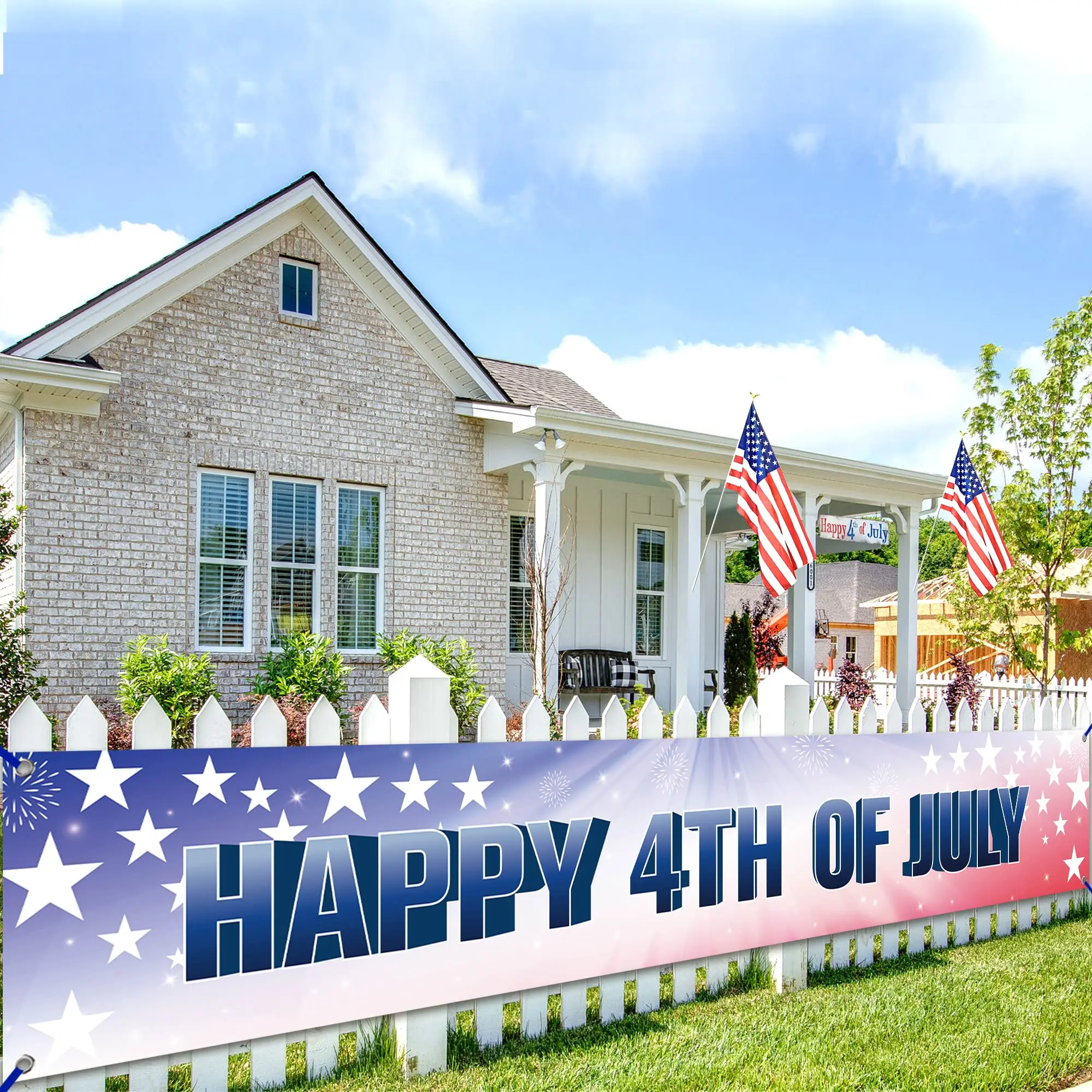 Happy 4th of July Patriotic Banner USA Independence Day American Flag Porch Sign Memorial Wall Hanging Banners Party Supplies