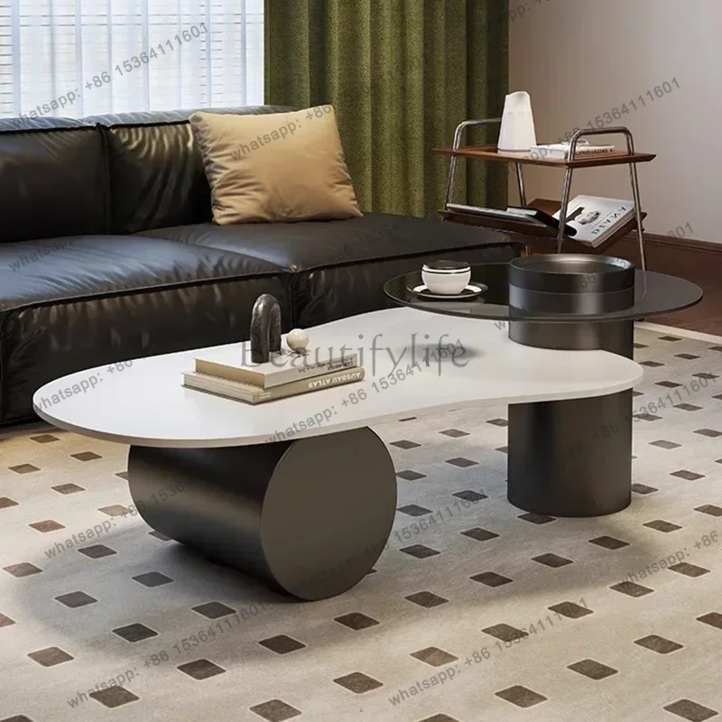 LD Luxury Oval Coffee Table Simple Luxury Eclectic Aesthetic Coffee Table Geometric Design Antique Couchtisch Unique