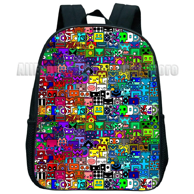 Angry Geometry Dash Backpack For Baby Boys Girls Cartoon Children Kindergarten Schoolbag Kids Gift