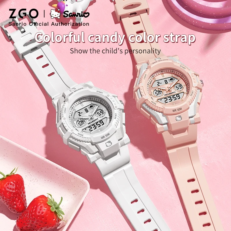 ZGO X Sanrio Hello Kitty Watch For Kids Primary School Student Wristwatch Waterproof Electronic Watches Middle School Girls 8391