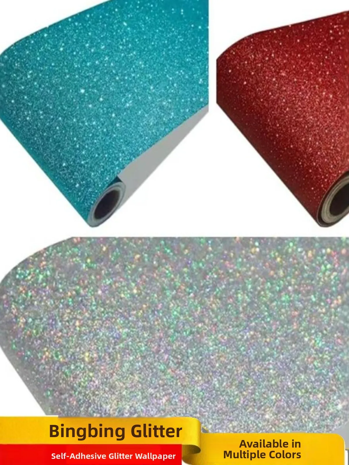 

0CM Wide Red iny Gold Sequin Fabric Self Adhesive Tape Glittering Cisas Decorations Festive Gold Dust Cloth