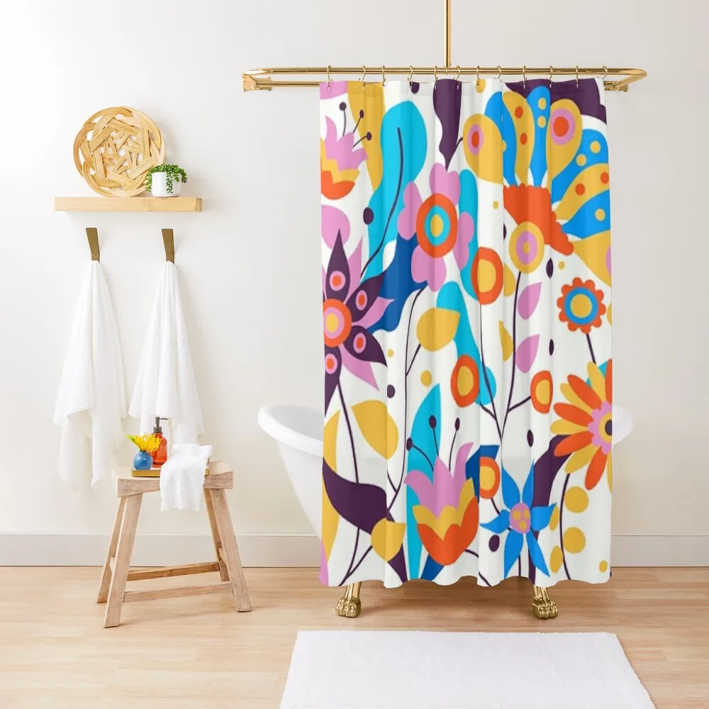 

Fun Colorful Retro Flowers Shower Curtain Luxury Bathroom Shower Bathtub Luxury Bathroom Curtain