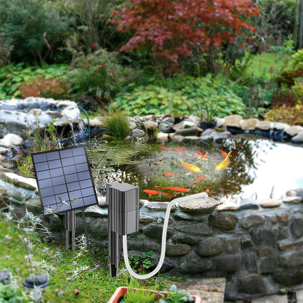 Solar Pond Aerator 2.5W/7V Air Pump Oxygenator 0.6L/min Solar Pump for Pond with 1 Bubble Stone and Ground Spike for Outdoor Gar view 4