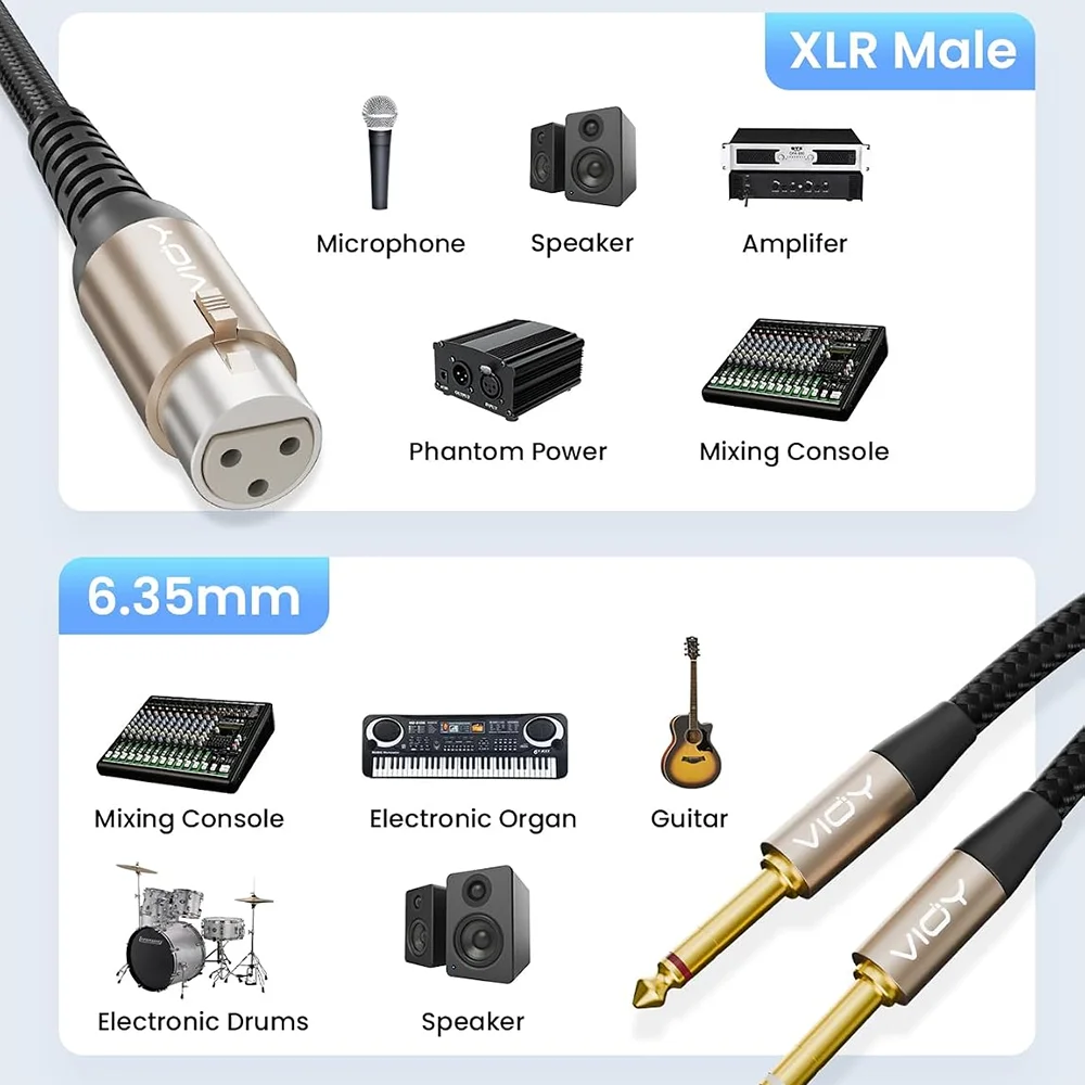 Cable XLR a doble 6.35mm balanceado, cable de micrófono con divisor en Y de 1/4 TS a XLR hembra para grabadora de voz, amplificador, mezclador, consola de sonido, altavoz