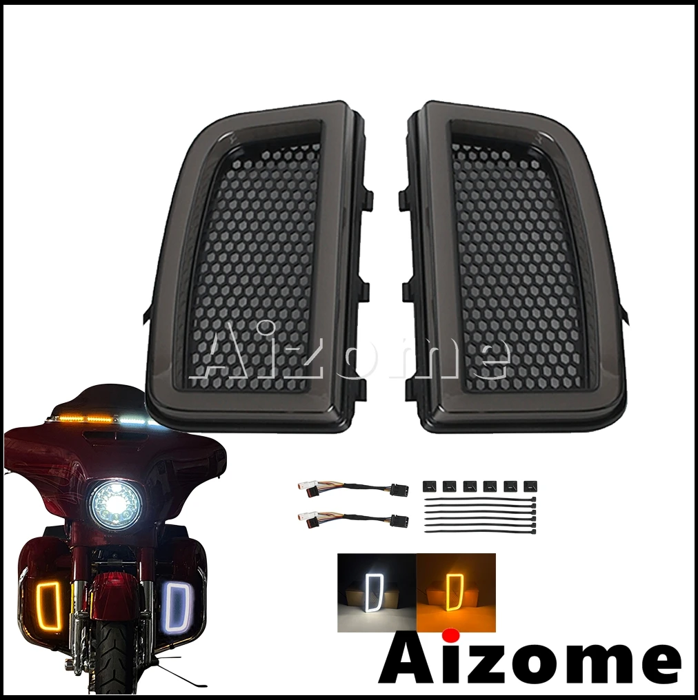 

Front LED Fairing Lower Grills Turn Signal Lamp For Harley Touring Tri Glide FLHTCUTG FLHTK Motorcycle Running Blinker Lamps