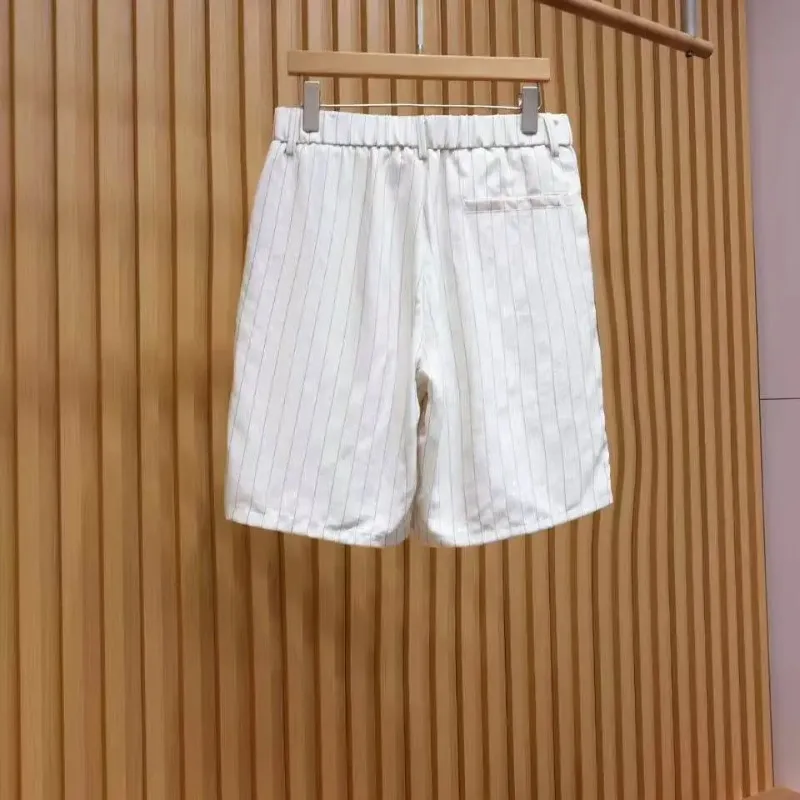 Italian Summer BC Off-White Striped Linen-Blended Casual Pants Men's Breathable Shorts