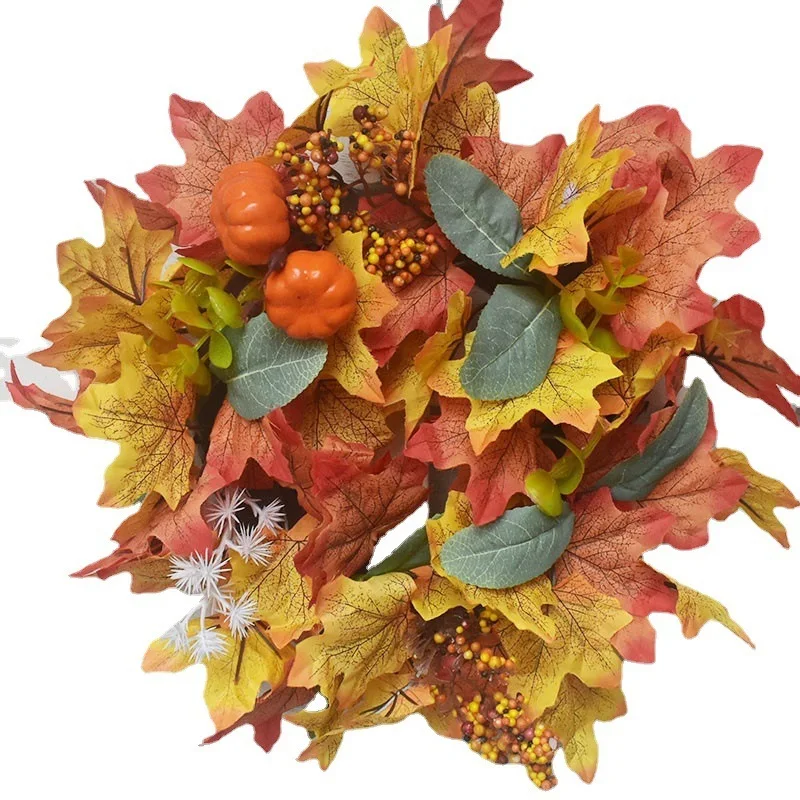 Autumn Wreath Gnome Hat Maple Leaf Wreath Christmas Decoration Front Door Hanging Ornament Window Restaurant Home Decor