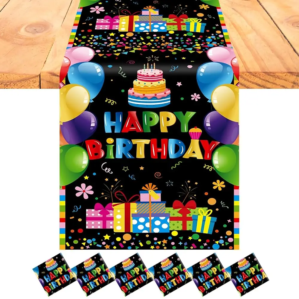 

6 шт. пластиковых скатертей-дорожек для стола с надписью Happy Birthday, 14 x 108 дюймов, одноразовые, разноцветные, для праздничного оформления стола на день рождения, H
