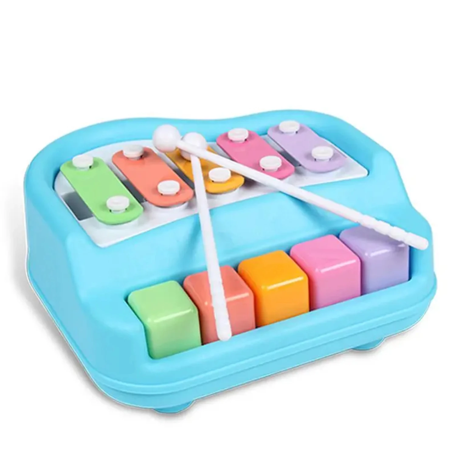 Migliora l'apprendimento e lo sviluppo con il mini giocattolo colorato per pianoforte xilofono a percussione 2 in 1 per i più piccoli - Con 5 tasti vibranti