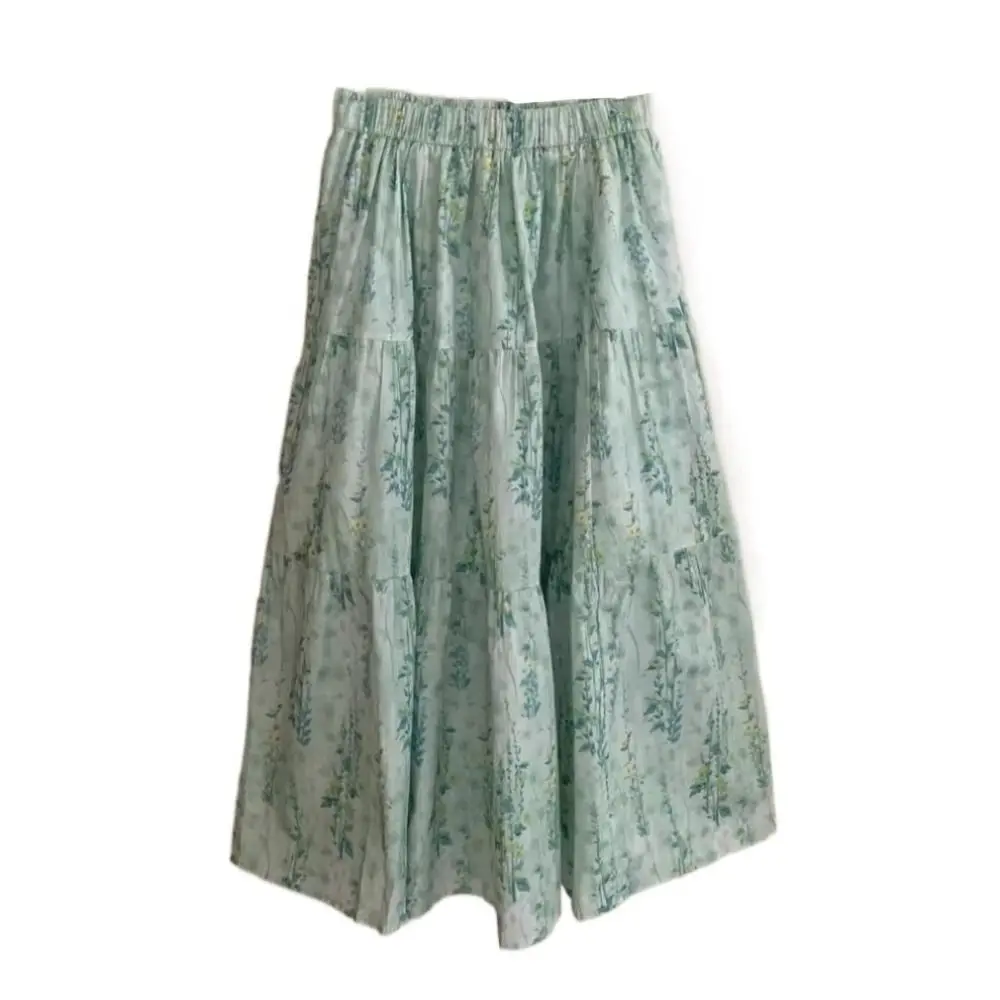 Falda larga Floral Simple de cintura alta para mujer, falda larga de cintura alta con flores finas, estilo Ins de retales, falda escalonada acampanada para playa