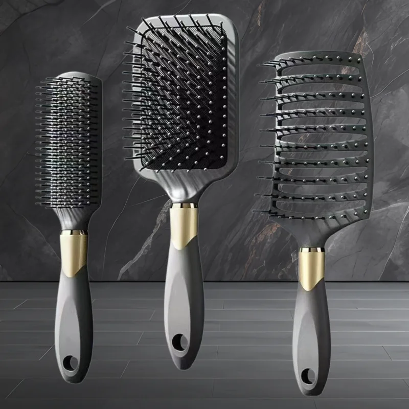 Men Gold Plated Five Piece Hair Comb Set Curling Styling Volumizing Round Roller Brush Ribbed Massage Air Cushion Comb
